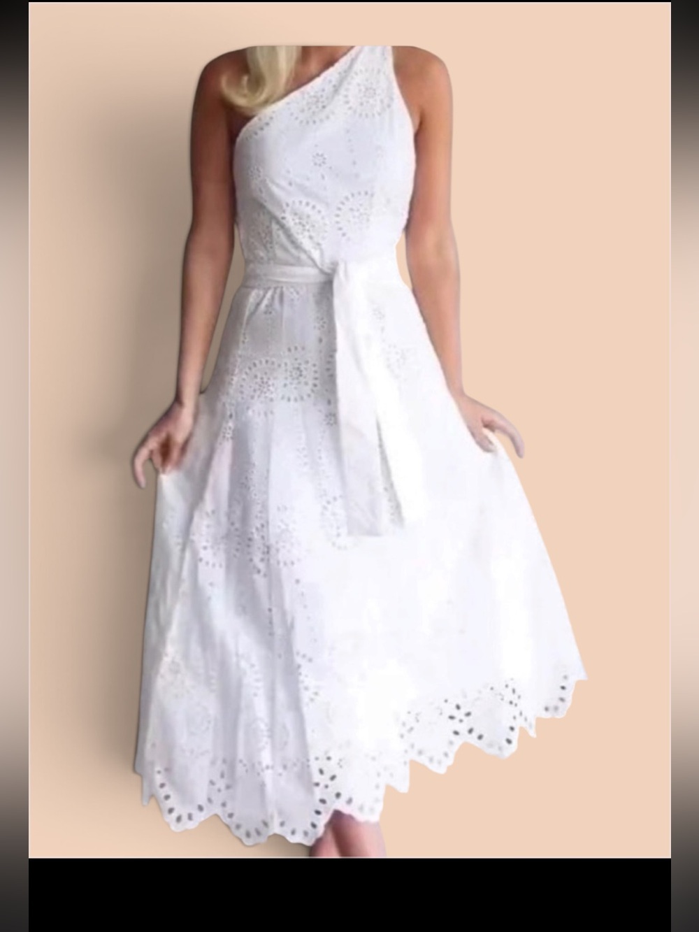 Zara One-Shoulder Eyelet Dress - white L